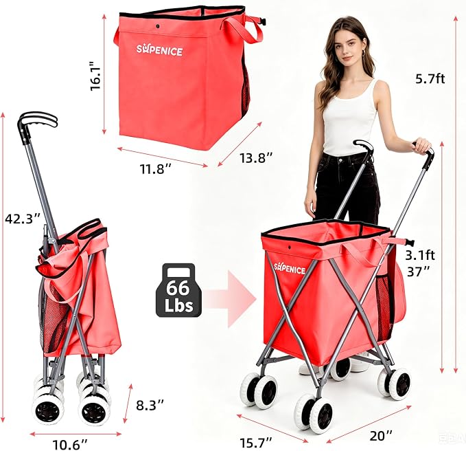 Shopping Carts for Groceries Foldable Rolling Trolley - Image 9