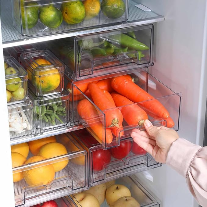bealy 2 Pack Stackable Clear Storage Drawer, Refrigerator Organizers and by bealy