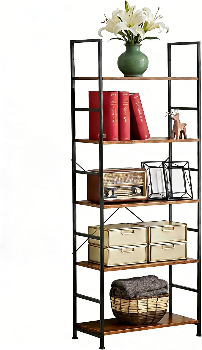 HealSmart 5 Tier Bookshelf, Free Standing Book Shelf Home Office Bookcase Shelf by HealSmart