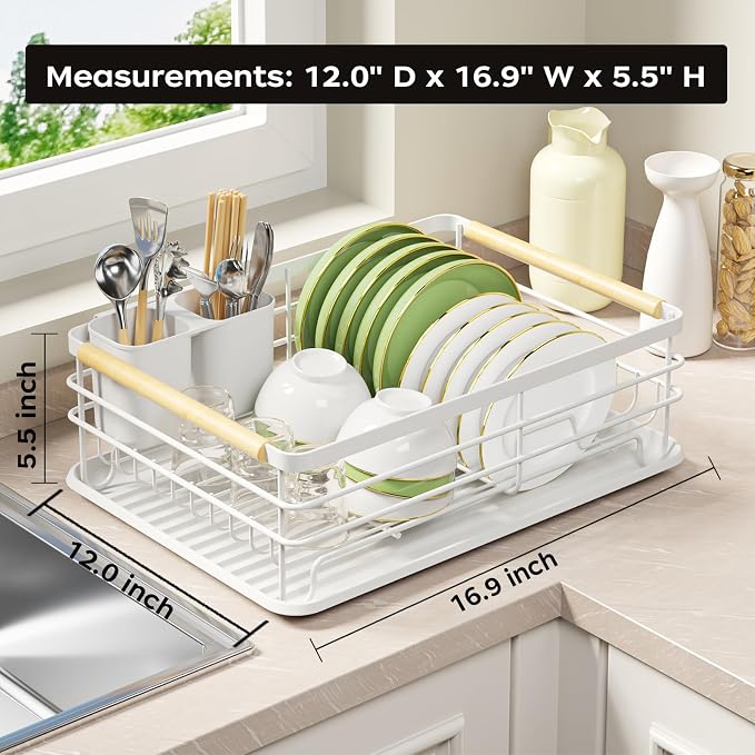 Dish Racks for Kitchen Counter: Wooden Handles, Thickened Metal, No Assembly. - Image 7
