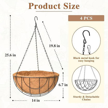 4 Pack Hanging Planter for Outdoor Plants 14 inch Metal Hanging Flower Basket - Image 5