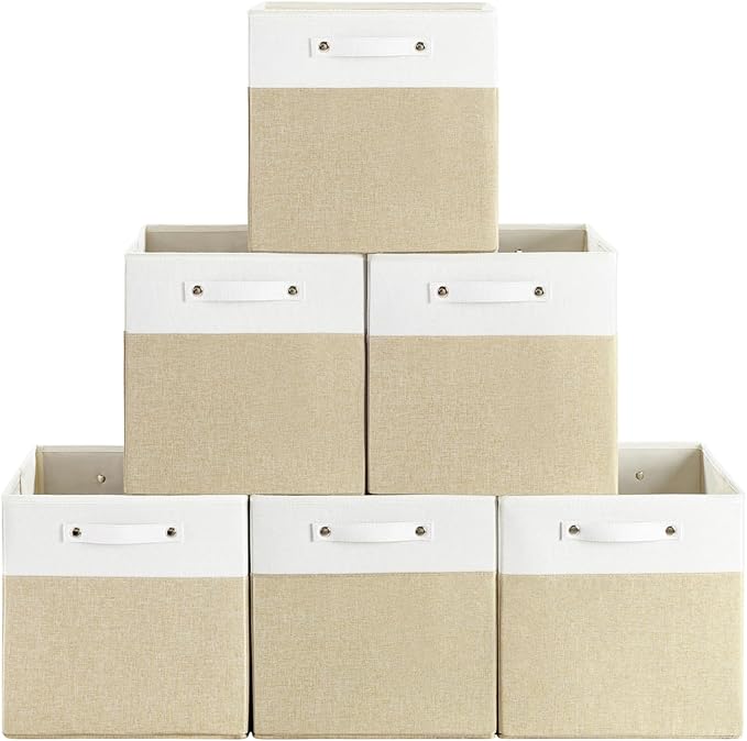 FinishingBo 13x13x13 Storage Cube Bins 6 Pack, Cube Shelf Baskets | Foldable by SimplifySpaceSimplifyLife