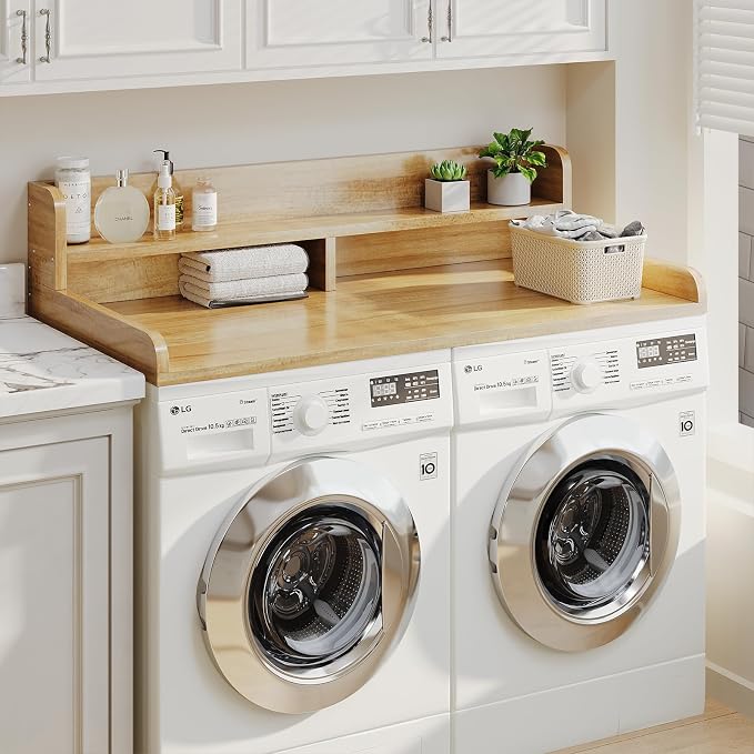 Washer Dryer Countertop with 2-Tier Shelf, Wood Topper with Non-Slip Pad - Image 5