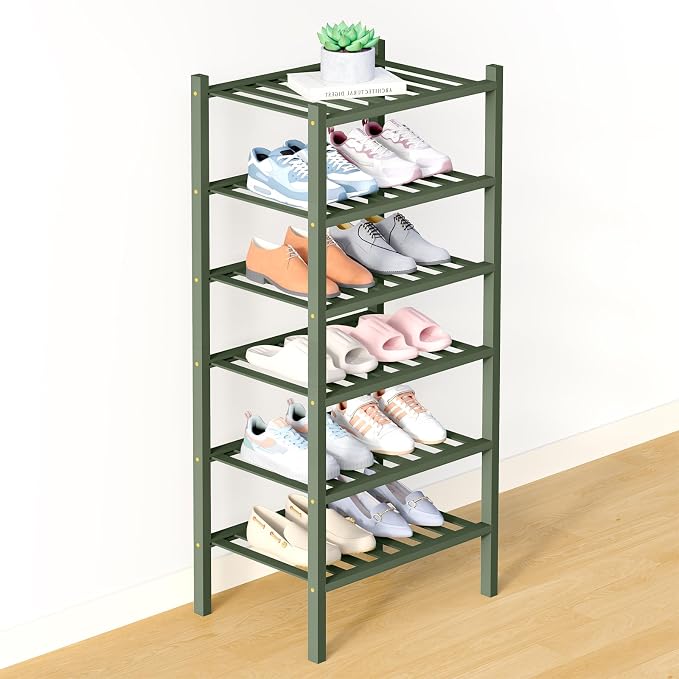 Smiry Bamboo Shoe Rack for Closet, 5 Tier Long Wooden Stackable Shoe Organizer by Smiry