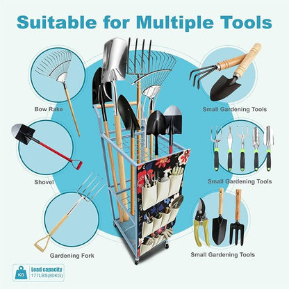 Garden Tool Organizer with Wheels 3 Tier Yard Tool Organizer Rack with Side - Image 4