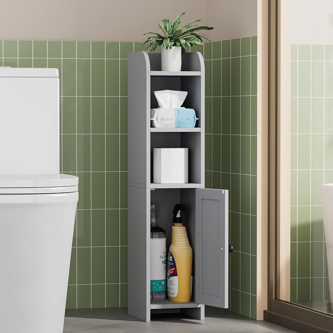 Homhedy Small Bathroom Storage Cabinet, Narrow Toilet Paper Cabinet | Corner - Image 2
