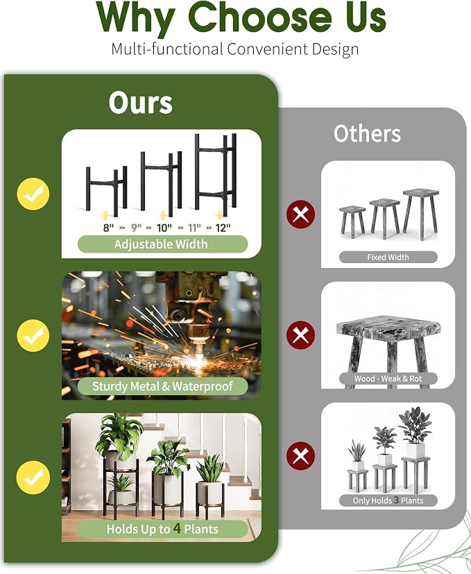 3 Pack Plant Stand Indoor Adjustable, Metal Modern Indoor Plant Stand, Heavy - Image 5