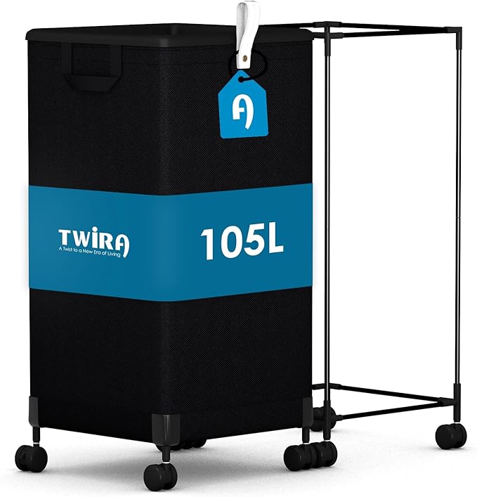Laundry Basket with Wheels 105L, Large Rolling Laundry Hamper with Removable Bag by TWIRA