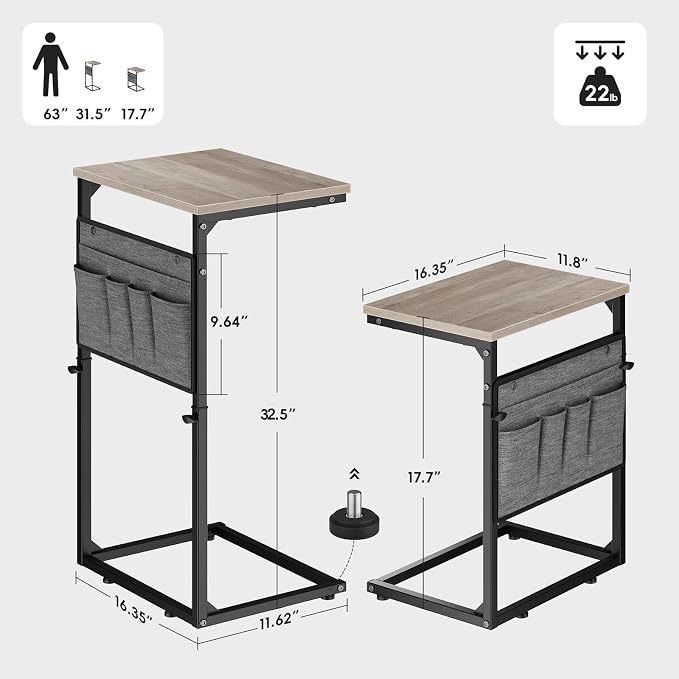 Vagusicc C Shaped End Table, Adjustable Height Small Couch Side Table - Image 2