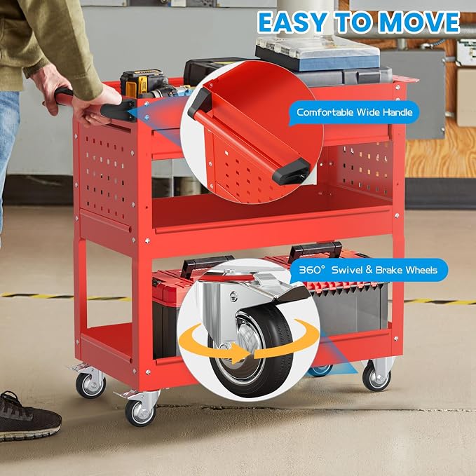 3 Tier Heavy Duty Tool Cart, Mechanic Metal Rolling Tool Cart 900 Lbs Work Carts - Image 6