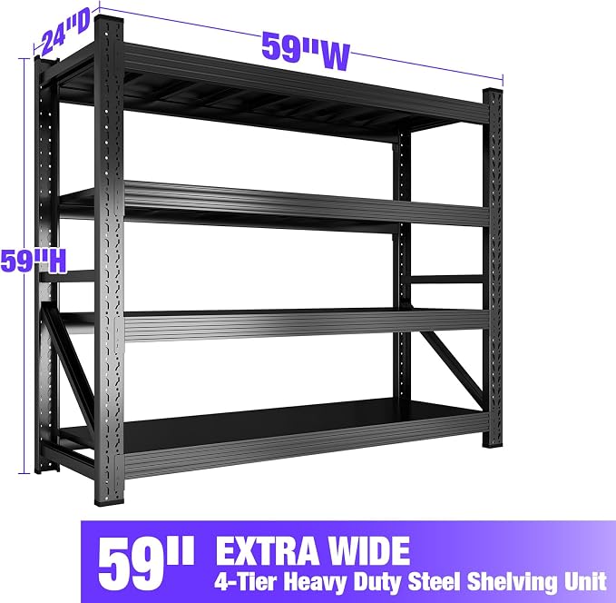 Metal Garage Shelving Unit, Heavy Duty 4-Tier Adjustable Wire Storage Rack - Image 2