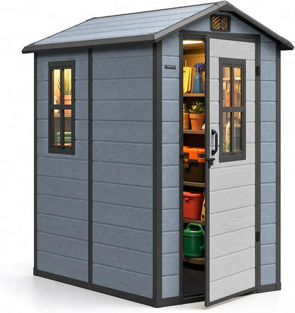 DWVO Outdoor Storage Shed 4.4×6FT, Plastic Garden Resin Shed by DWVO