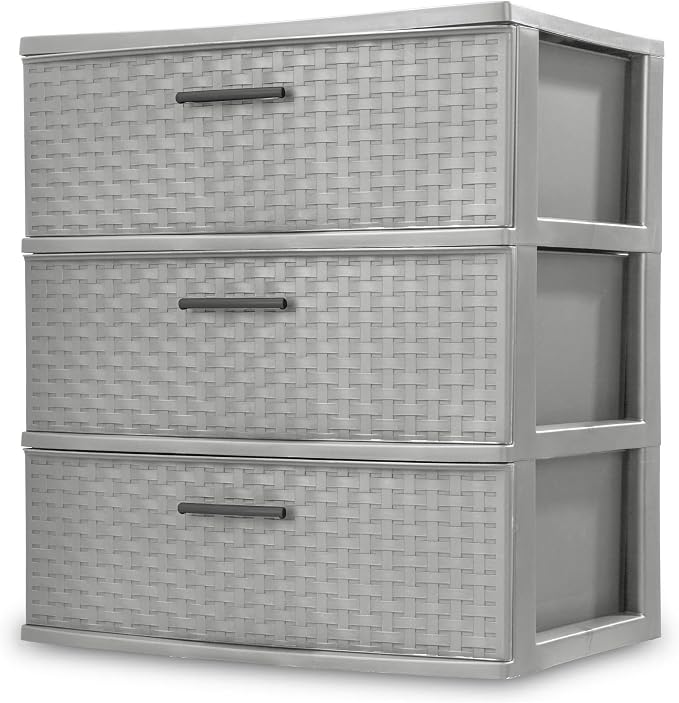 3 Drawer Wide Weave Tower color：Cement by Unknown