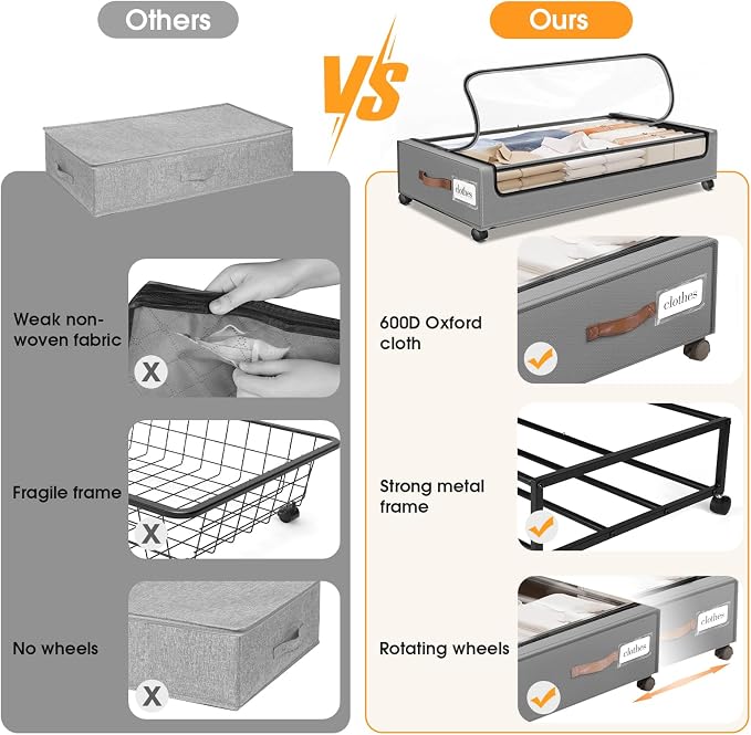 Under Bed Storage with Wheels 2Pack Underbed Storage with Clear Window&Label - Image 5