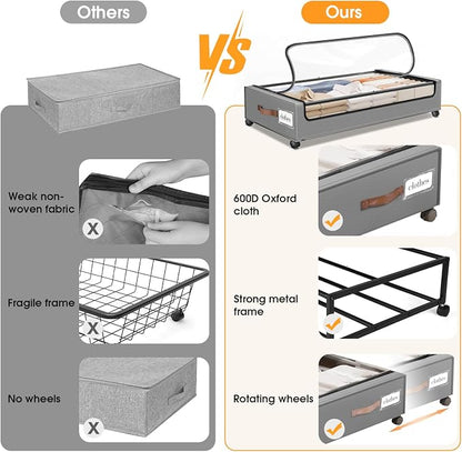 Under Bed Storage with Wheels 2Pack Underbed Storage with Clear Window&Label - Image 5