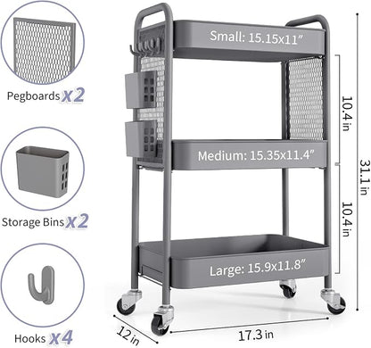 TOOLF 3 Tier Rolling Cart Storage Organizer, Metal Rolling Utility Cart - Image 6