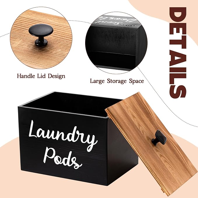 Dandat 3 Pcs Wood Laundry Pods Container Farmhouse Decoration Laundry Room - Image 3