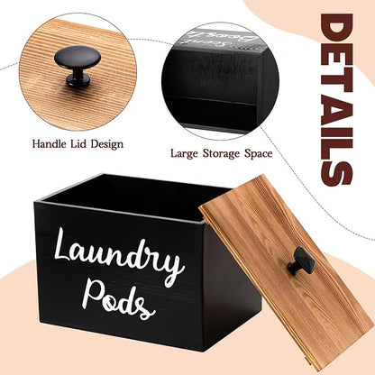 Dandat 3 Pcs Wood Laundry Pods Container Farmhouse Decoration Laundry Room - Image 3