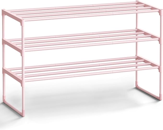 SONGMICS Shoe Rack, 3-Tier Shoe Organizer, Metal Storage Shelf, Upright or by Unknown