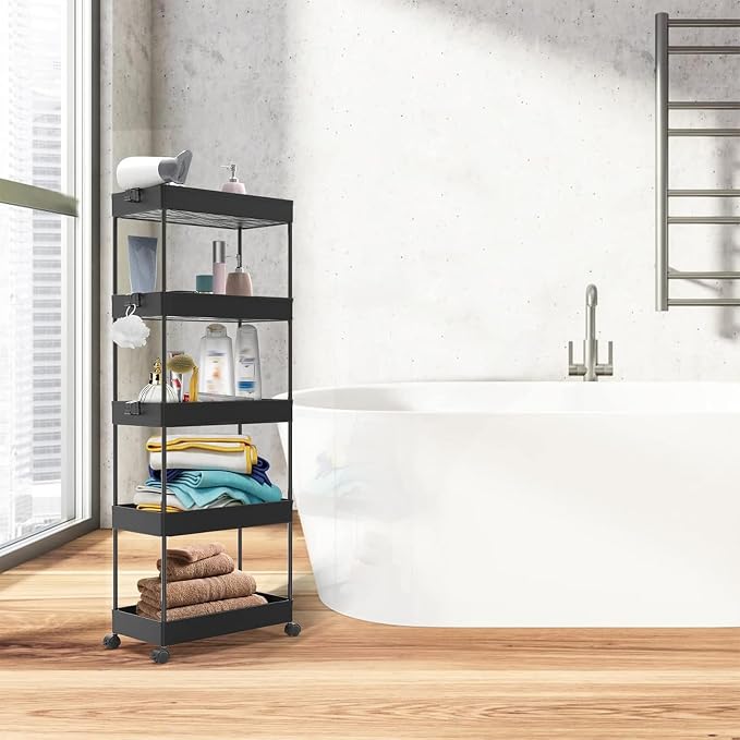 SPACEKEEPER 5-Tier Rolling Cart, Bathroom Storage Organizer Utility Cart - Image 6