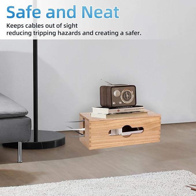 3PCS Wooden Cable Management Box Kit Wooden Cable Hider Storage Box Cord - Image 5