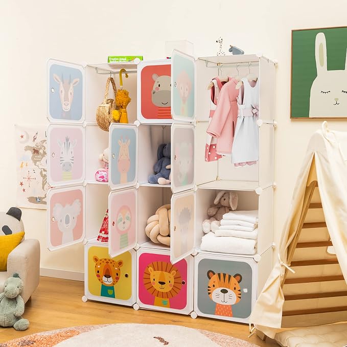 HONEY JOY Kids Wardrobe Closet, Baby Cartoon Clothes Storage Organizer - Image 8
