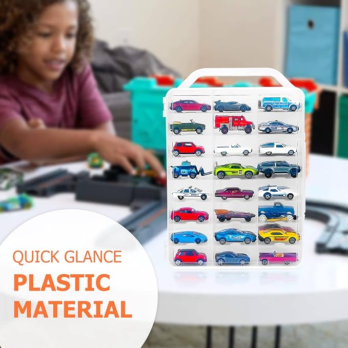 Double Sided Storage Case for 48 Toy Cars, Matchbox Cars, Portable Transparent - Image 5