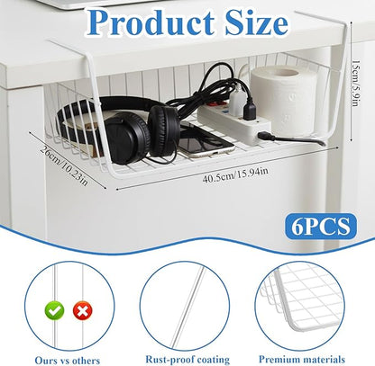 6 Pack Under Shelf Basket, Slide in Wire Hanging Storage Baskets, Slides Under - Image 2