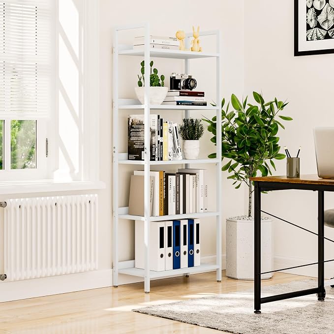 NUMENN Bookshelf, 5 Tier Freestanding Shelving Unit, Falling Prevention Baffle - Image 2