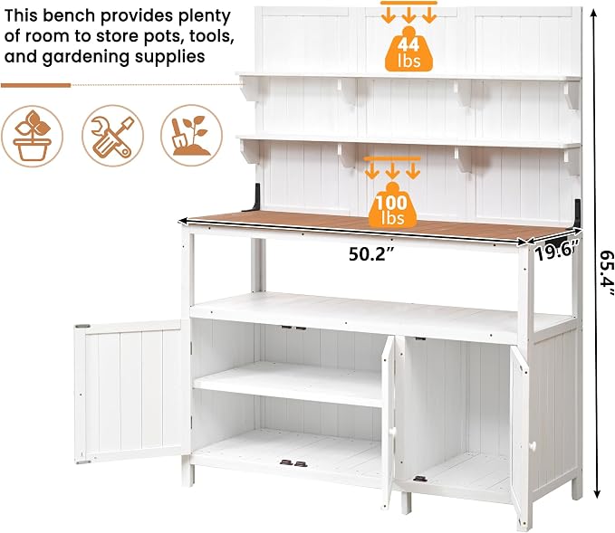 Merax Potting Bench, 50.2" W Solid Fir Wood Garden Workstation, Large Countertop - Image 7