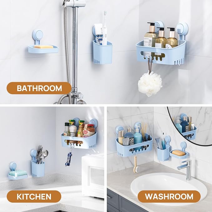 LEVERLOC Shower Caddy Suction Cup Set Shower Organizer & Soap Holder & - Image 9