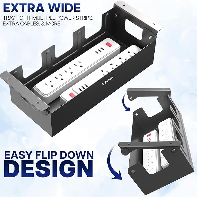 VIVO Flip-Open 16 inch Under Desk Cable Management Holder, Under Standing Desk - Image 5