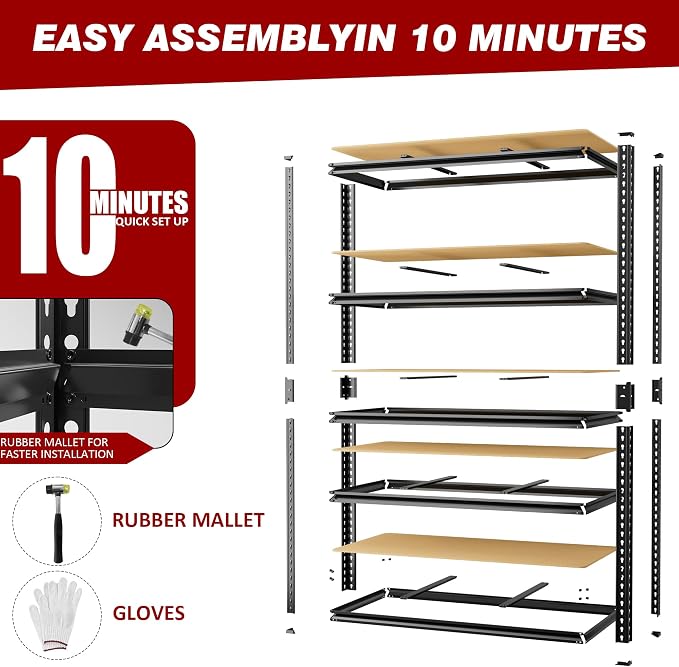 48" W Garage Shelving 3030LBS Storage Shelves 5 Tier Heavy Duty Shelving - Image 5