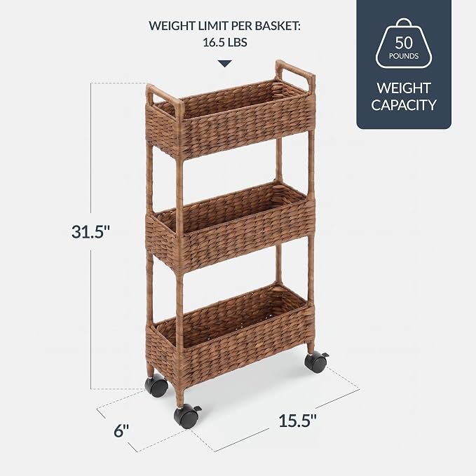 Best Choice Products 3-Tier Slim Water Hyacinth Rolling Nursery Caddy w/Wheels - Image 2