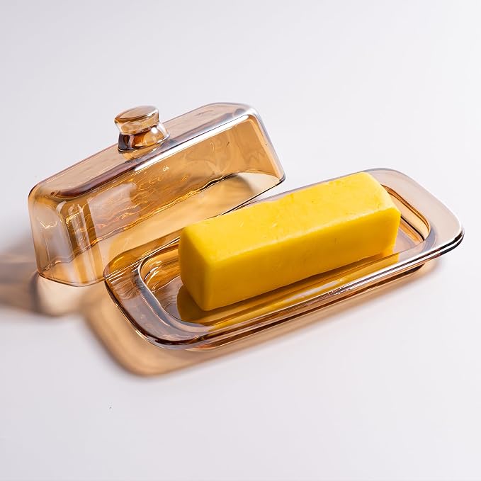 Butter Dish with Lid for Countertop, Elegant Champagne-Colored Covered Glass - Image 2