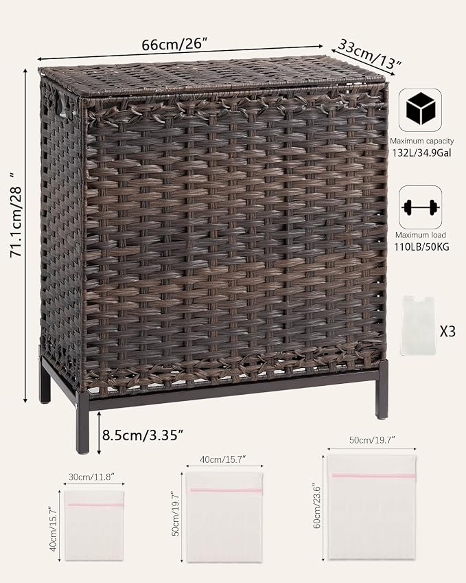 SETVSON Laundry Hamper with Lid 132 L, Clothes Hamper with Lid, Handwoven - Image 5