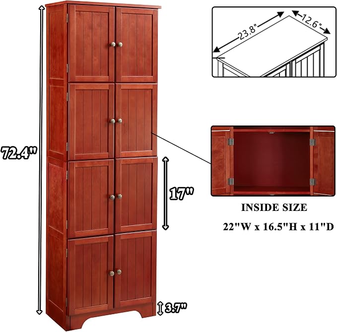 72" Tall Farmhouse Storage Cabinet, 4 Tier Kitchen Pantry Cabinet - Image 2