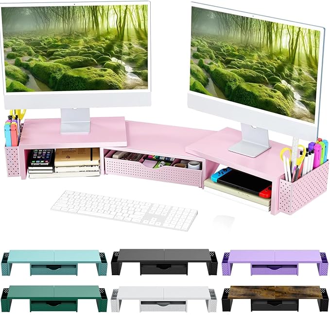 Spacrea Metal Desk Organizers and Accessories, Dual Monitor Stand Riser by Spacrea