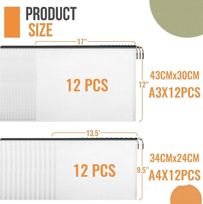 24pcs A4 Mesh Zipper Pouch File Bags, Waterproof Puzzle Bag, Board Game Storage - Image 2