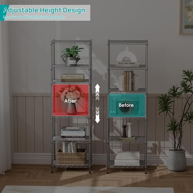 SINGAYE 6 Tier Shelf Wire Shelving Adjustable Storage Shelves Rack Standing - Image 7