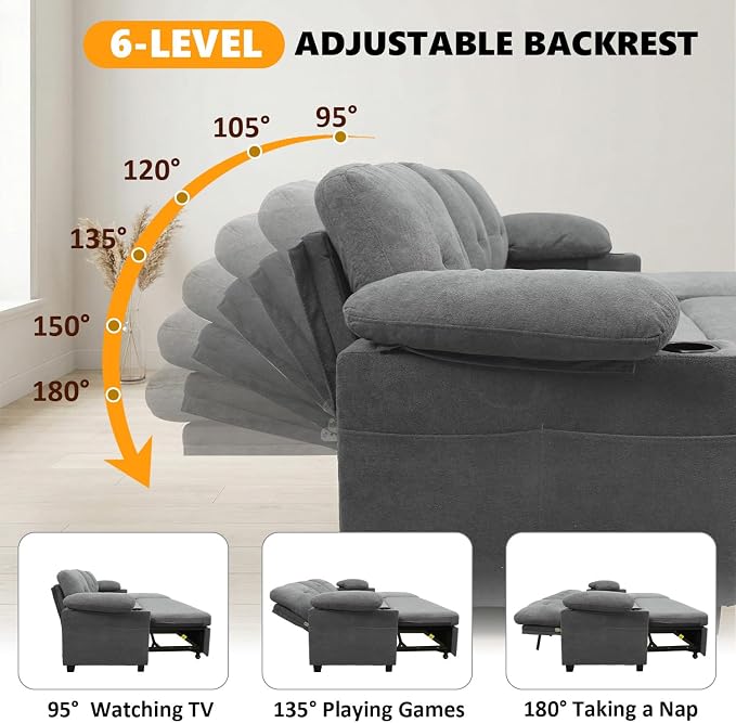 93" L Shaped Sleeper Sofa Bed, Pull Out Sectional Couch - Image 3