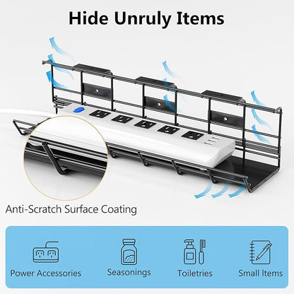 2 Pack DELAMU Under Desk Cable Management Tray, Metal Cord Cable Organizer - Image 2
