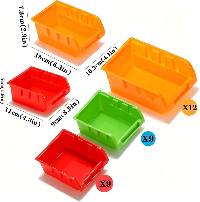 30-Bin Wall Mounted Storage Bins Kit, Tool Organizer Rack, Garage Hardware - Image 3