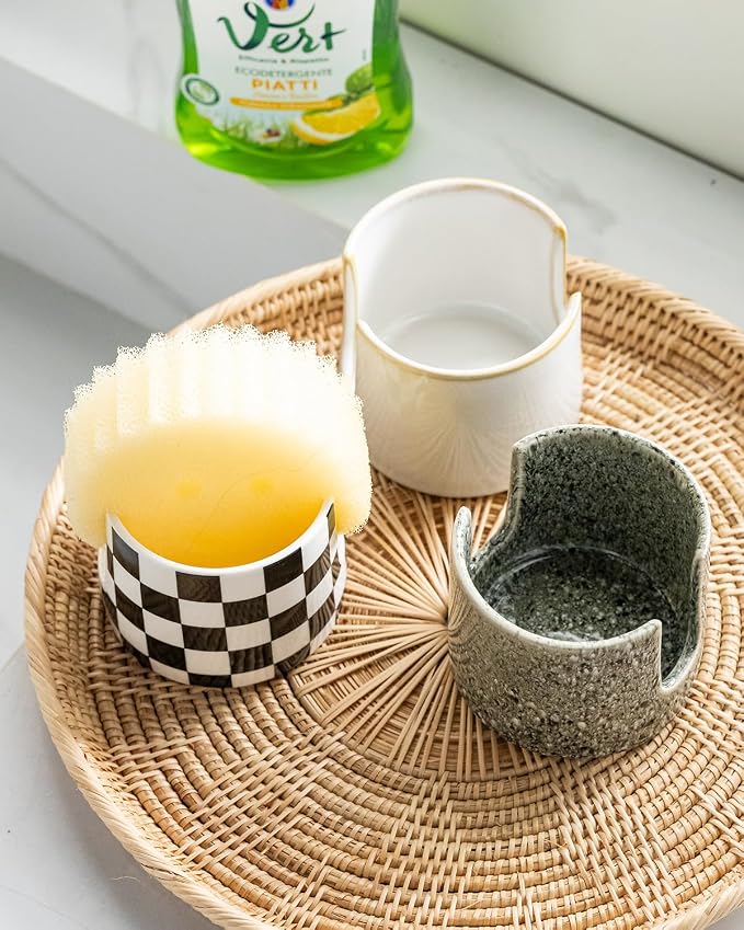 Sponge Holder for Kitchen Sink, Ceramic Dish Sponge Drying Caddy Scrubby Daddy - Image 6