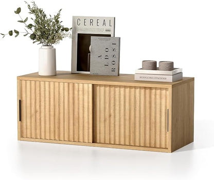 Fluted Wall Cabinet with Sliding Doors, Modern Large Floating Nightstand - Image 7