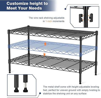 2 Tier Wire Shelf, Height Adjustable Design, 35.8"Wx17.7Dx19.6H, Lockable - Image 7