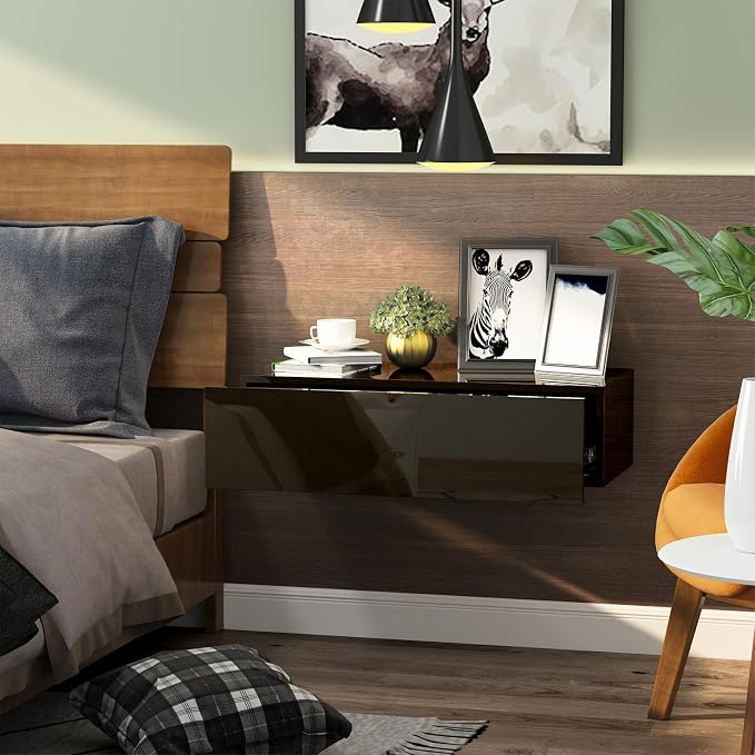 HedoAjim Black Modern Floating Wall Mounted Nightstand - Image 6