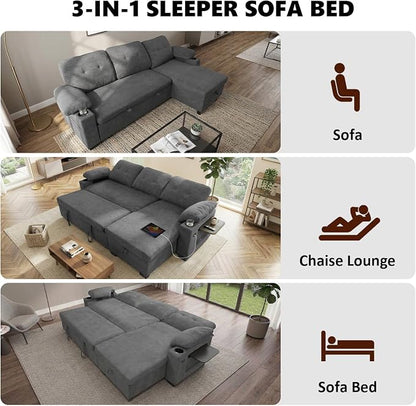 93" L Shaped Sleeper Sofa Bed, Pull Out Sectional Couch - Image 4