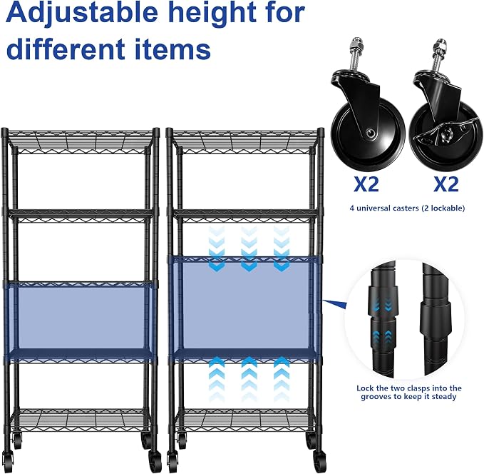 REGILLER 5-Wire Shelving Metal Storage Rack Adjustable Shelves, Standing - Image 7