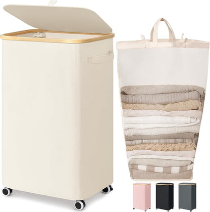 Goodpick Laundry Basket with Wheels, Large Laundry Hamper with Lid 100L Clothes by Goodpick
